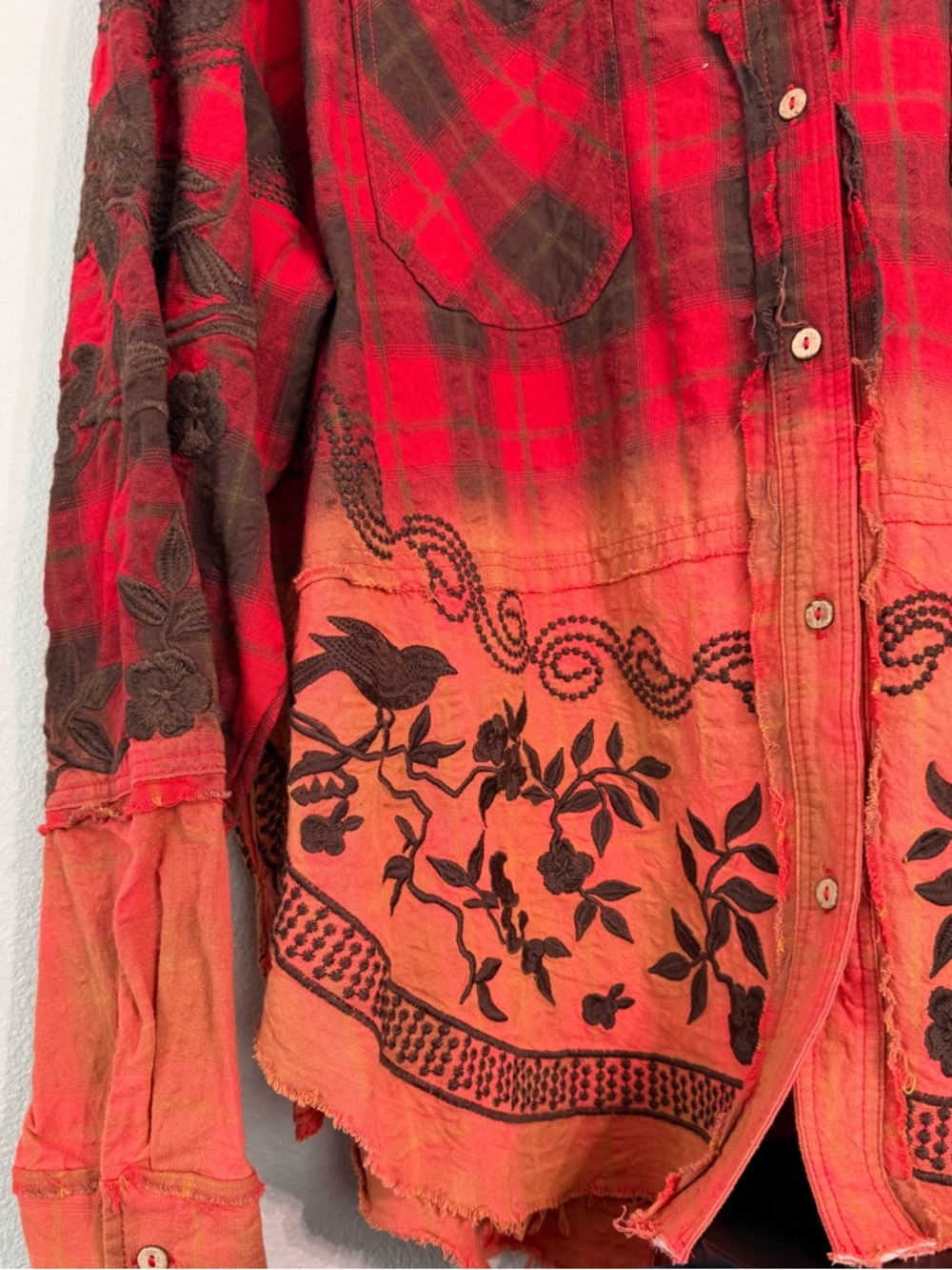 Oli & Hali Mineral Washed Plaid Embroidered Shirt Relaxed Cotton Women Size L - Picture 16 of 16